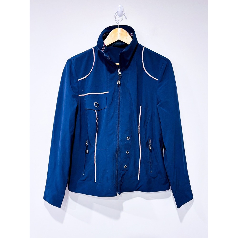 ORLY Navy Fitted Zip Jacket Contrast Piping Utility Moto Style | Medium